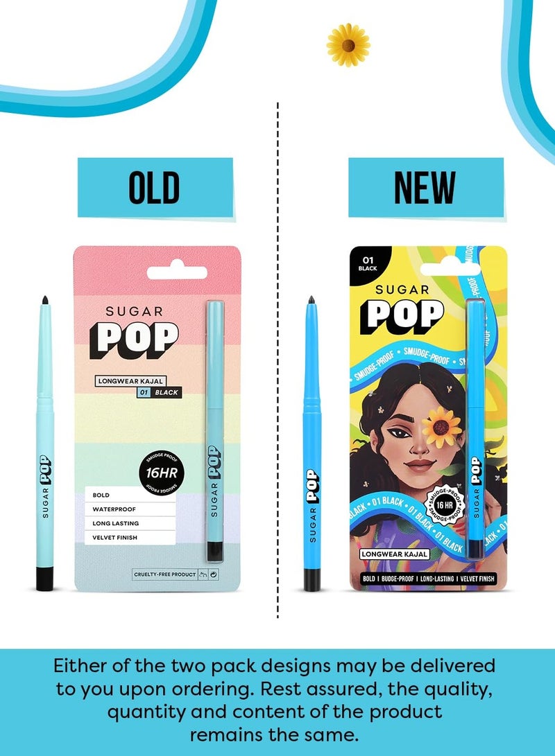 SUGAR POP Longwear Kajal  16HR Waterproof and Smudge Proof Eyeliner Intense Matte Finish Velvet Smooth Application Transfer Proof  01 Black - Image 2