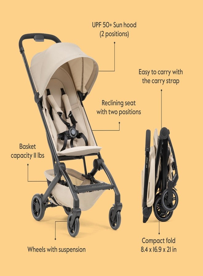 Joolz Dot Ultra Lightweight Travel Stroller – Compact Fold, Airplane Compatible, 5-Point Harness, UPF 50+ Canopy – Easy to Carry City & Travel Stroller - Dune Beige - Image 4
