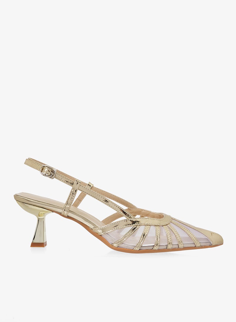 خزانة حذاء بكعب متوسط بتفاصيل ذهبية - Image 1