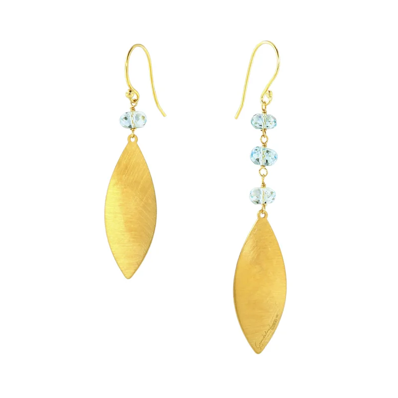 جواندلينا Gold Plated Earrings with Hand made Rosary of Light Blue Topaz