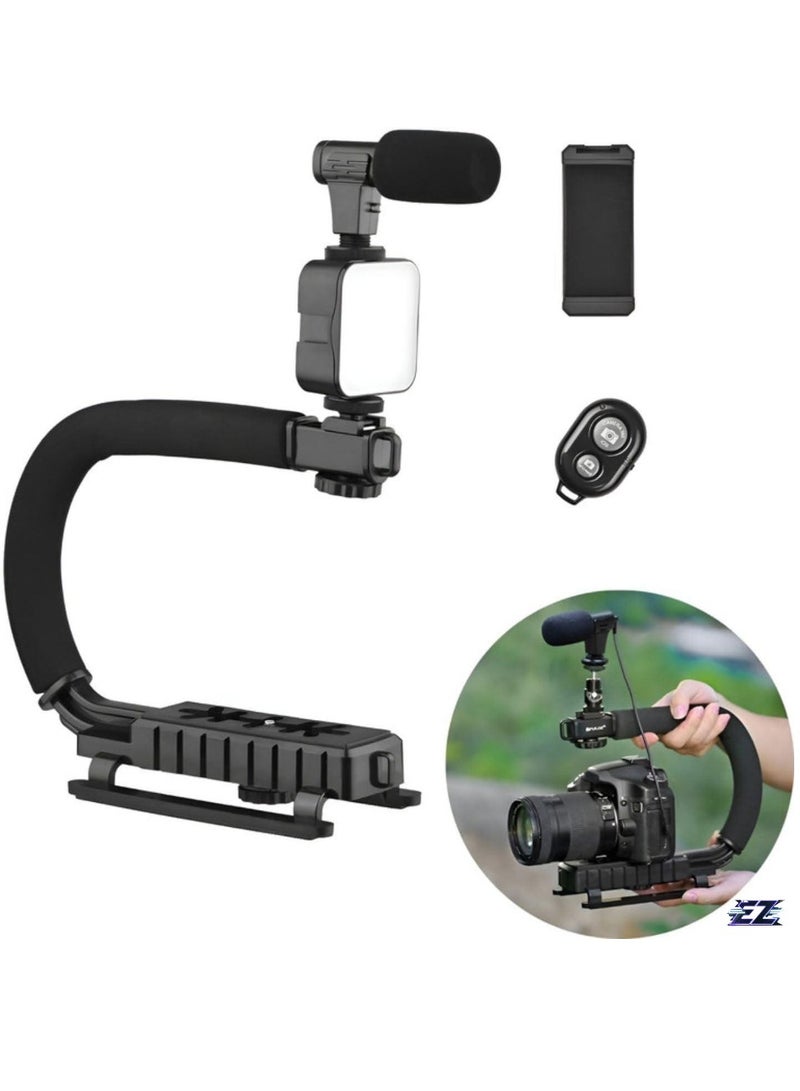 ELTRAZONE Video Making Kit – Portable Camera Stabilizer, Fill Light Microphone, Universal Photography & Video Handheld Vlog Stand Stabilizer Kit for Phone & Camera Video Recording – Complete Vlogging Setup  - Image 1