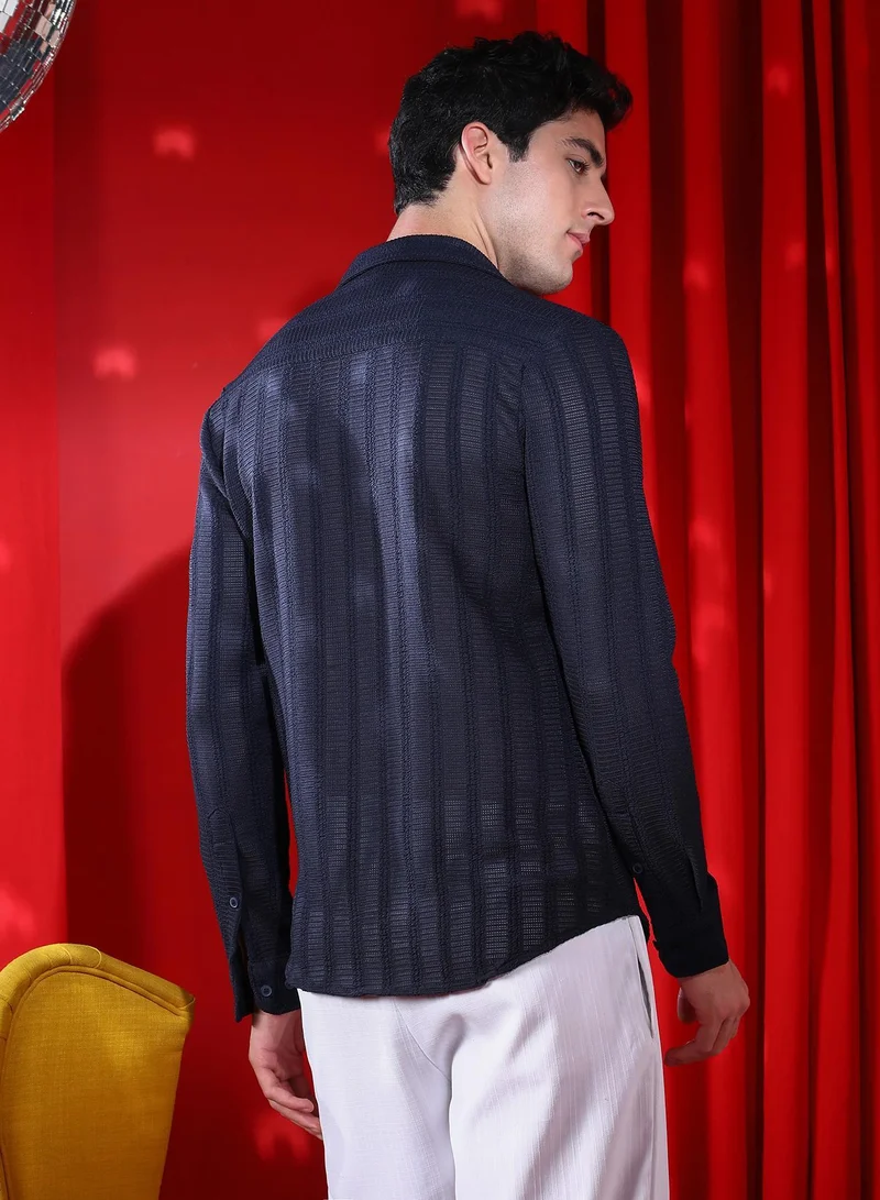 CAHOOT  Men's Navy Blue Wicker-Tactile Shirt for Men | Best Price UAE