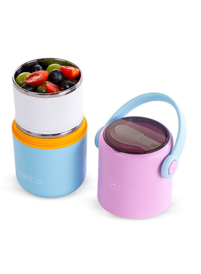 HYDROBREW Double Decker Stainless Steel Lunch Box w/ Folding Spork - Mauve and Blue - Image 4