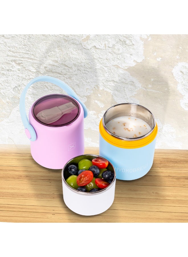 HYDROBREW Double Decker Stainless Steel Lunch Box w/ Folding Spork - Mauve and Blue - Image 3