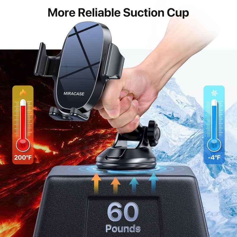 Miracase 3-in-1 Cell Phone Holders for Your Car, Universal Car Phone Holder Mount for Dashboard Air Vent Windshield Compatible with iPhone16 15 14 13 12 13 Pro Max Xs XR X, Galaxy Black - Image 3