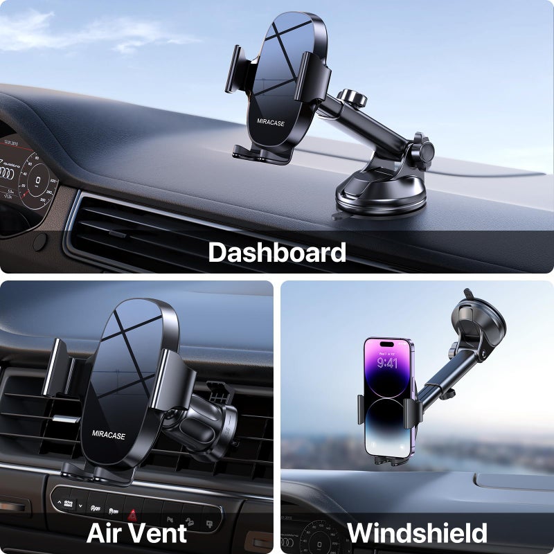 Miracase 3-in-1 Cell Phone Holders for Your Car, Universal Car Phone Holder Mount for Dashboard Air Vent Windshield Compatible with iPhone16 15 14 13 12 13 Pro Max Xs XR X, Galaxy Black - Image 2