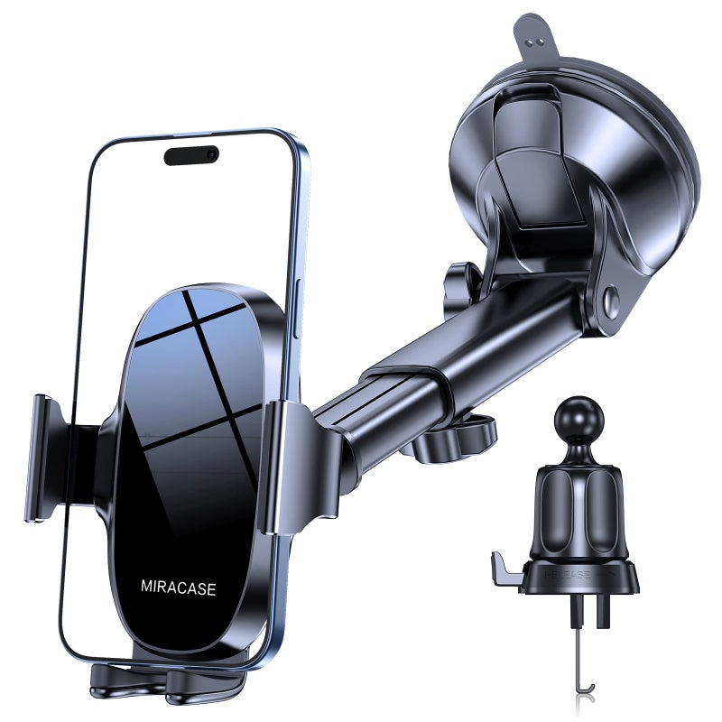 Miracase 3-in-1 Cell Phone Holders for Your Car, Universal Car Phone Holder Mount for Dashboard Air Vent Windshield Compatible with iPhone16 15 14 13 12 13 Pro Max Xs XR X, Galaxy Black - Image 1