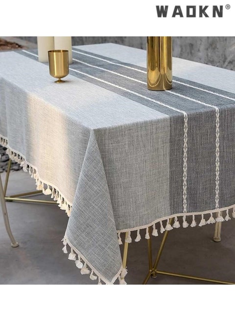 Deep Dream Tablecloths, Embroidered Checkered Table Cloth Cotton Linen Wrinkle Free Anti-Fading Table Cover Decoration for Kitchen Dinning Party Christmas, 55 x 55 Inch - Gray