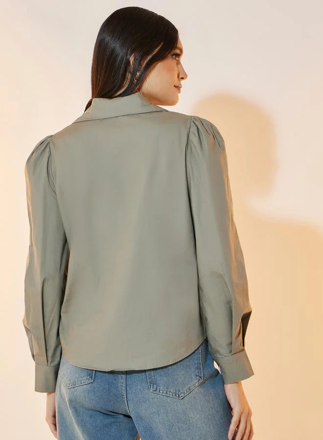 Take Two Solid Button Through Puff Sleeve Shirt