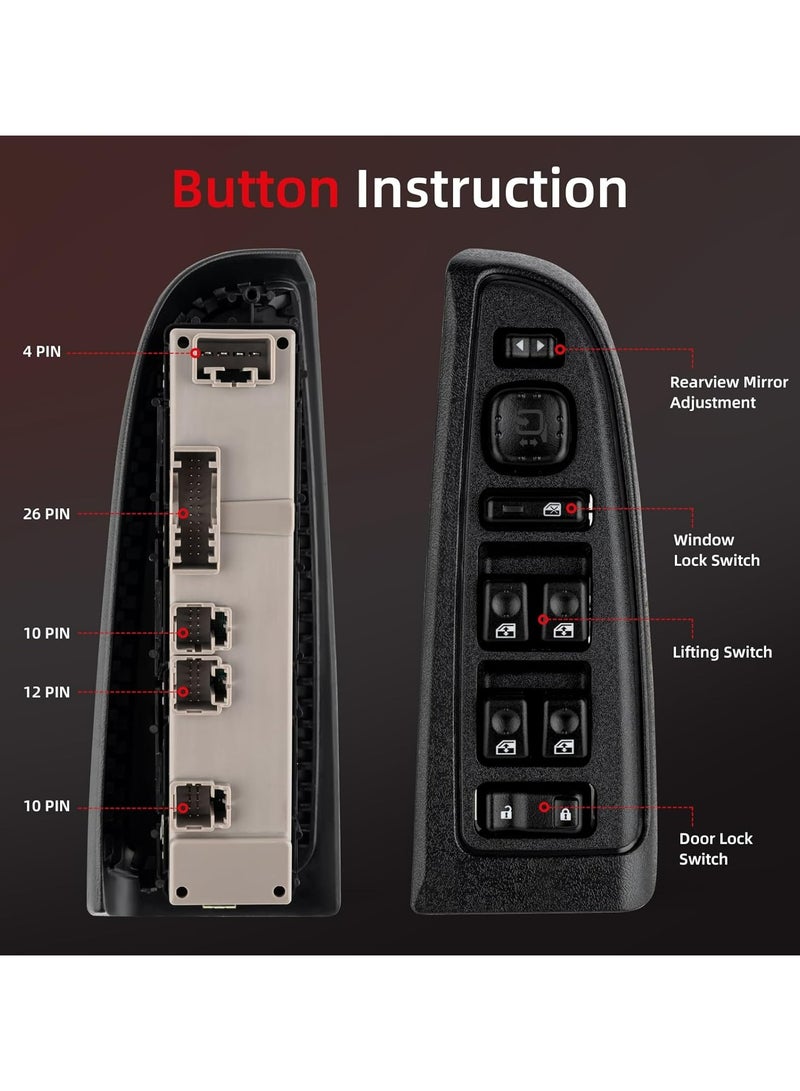 TLAXCA 15883319 Master Power Window Switch & Black Bezel Assembly with Folding Mirror Switch Fit for 2003-2006 Chevy Silverado Avalanche Suburban Tahoe, GMC Sierra Yukon, Escalade, Hummer H2, 920-022 DWS 394 - Image 5