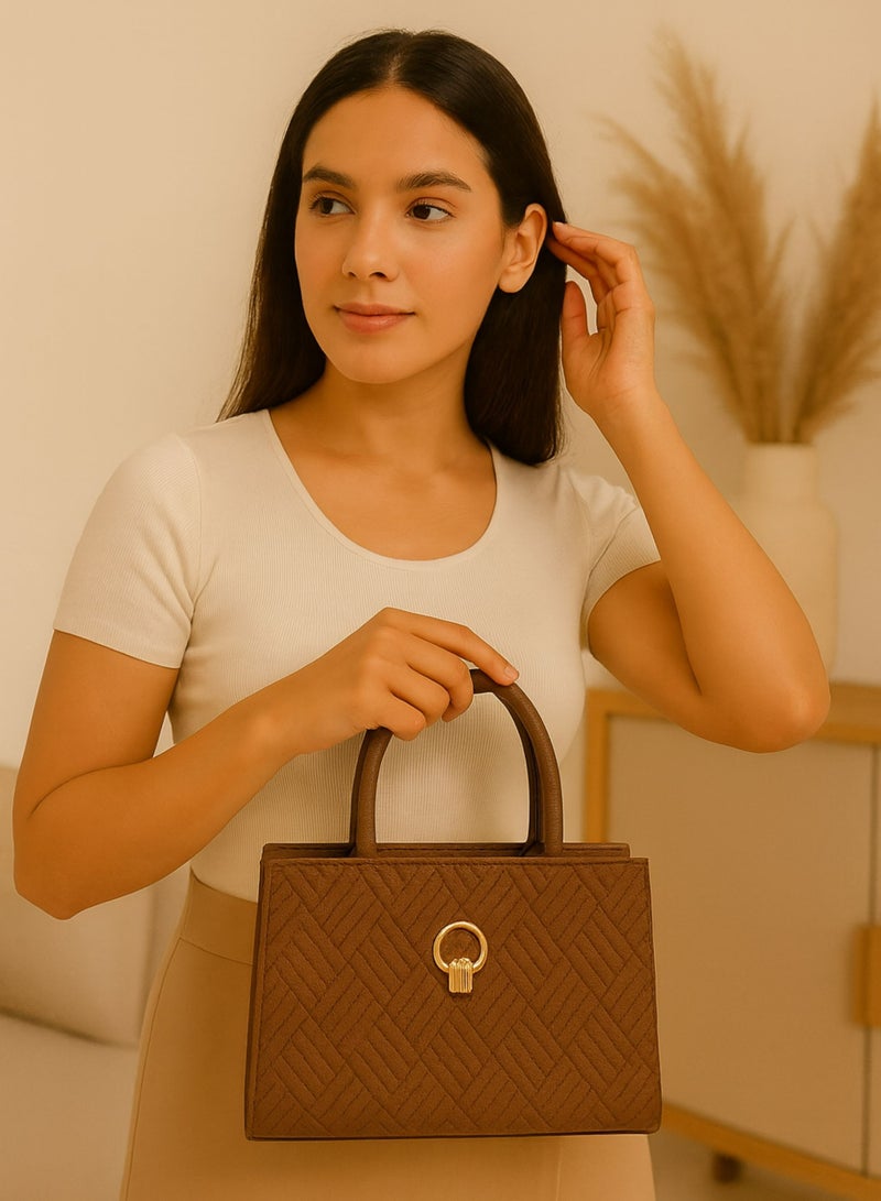 فيبتور حقيبة يد نسائية فاخرة من جلد البولي يوريثان - حقيبة يد علوية مبطنة بتصميم مميز مع سحاب للإغلاق وبطانة من البوليستر - حقيبة كتف أنيقة للنساء - Image 3