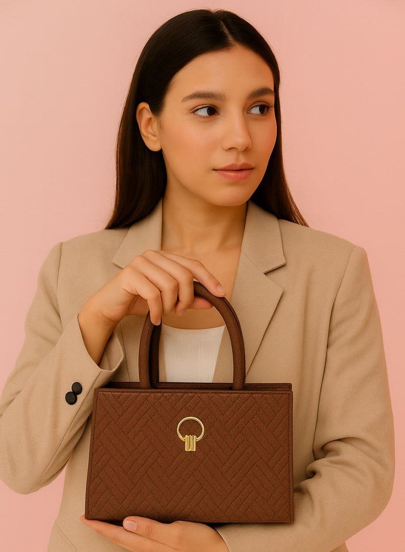 فيبتور حقيبة يد نسائية فاخرة من جلد البولي يوريثان - حقيبة يد علوية مبطنة بتصميم مميز مع سحاب للإغلاق وبطانة من البوليستر - حقيبة كتف أنيقة للنساء - Image 4