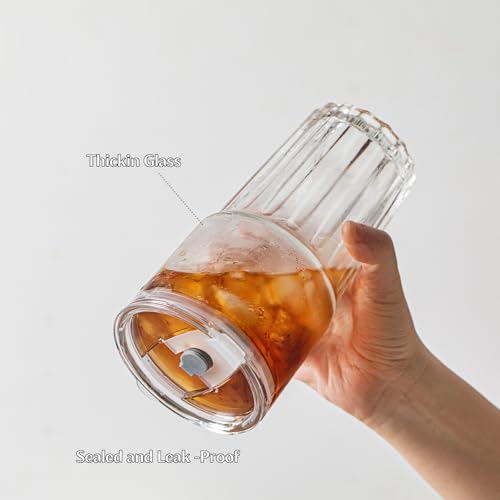 INSETLAN 20 oz Clear Glass Tumbler Set with Lids and Straws – 4-Pack Iced Coffee Cups with Glass Straws & Brushes, Reusable Drinking Glasses for Smoothies, Tea, Juice, Beer, Cold Beverages - Image 5