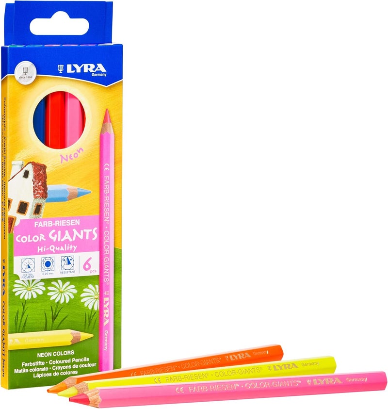 LYRA Color Giants Neon Colored Pencils, Assorted Colors, 6 Count - Image 1