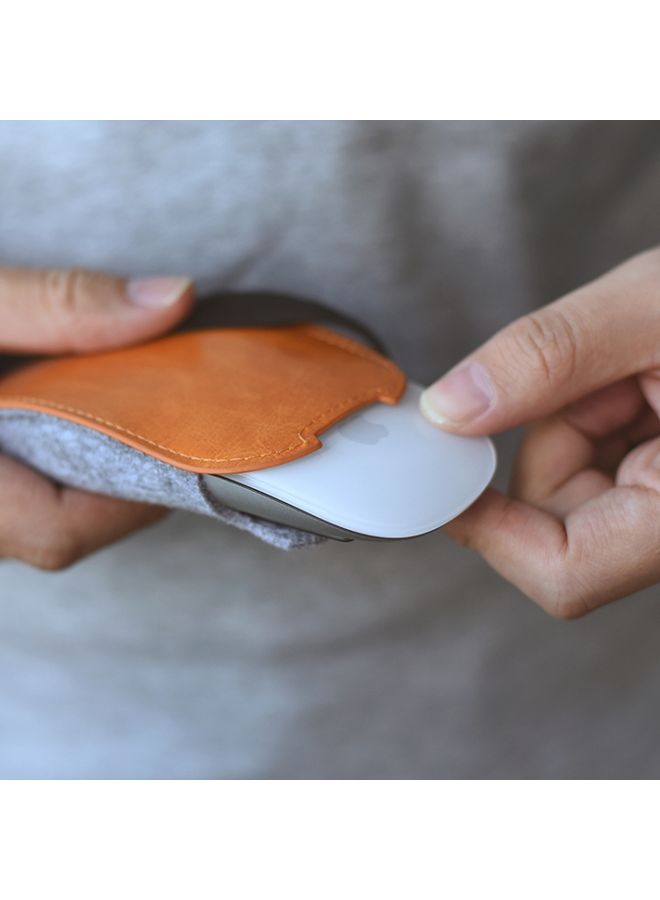 BURAQ European Style Elastic PU Leather Fur Felt Mouse Storage Bag for Apple Magic Mouse 2  - Image 1