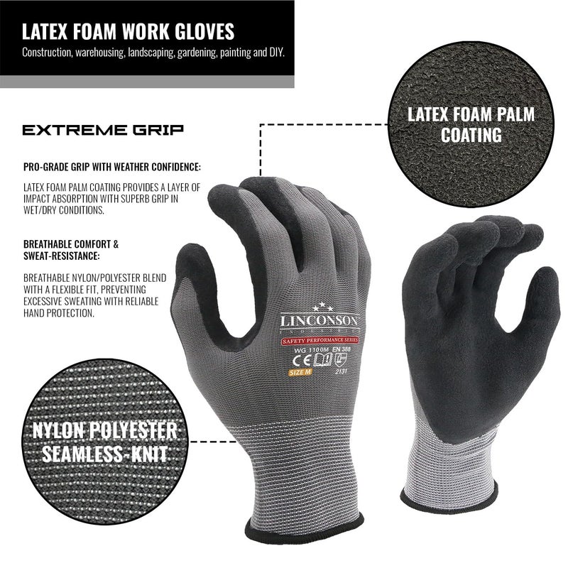 Linconson 12 Pack Safety Performance Series Construction Mechanics Work Gloves (M (Pack Of 12)  Grey) - Image 2