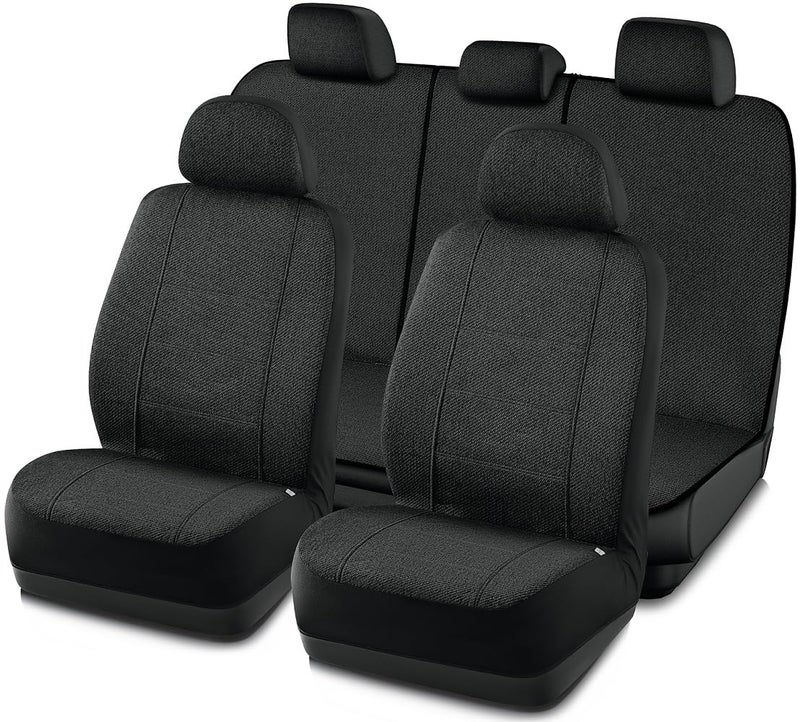 Road Comforts Car Seat Covers Full Set Front and Split Rear Bench Seat Cover for Car Universal Cloth Seat Protectors for SUV Sedan Van Automotive Interior Covers Set Airbag Compatible Black