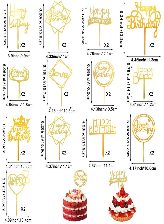 Capiant 26PCS Happy Birthday Cake Toppers, Acrylic Cake Bunting Decor, Gold Cupcake Cake Toppers, Birthday Event Party Supplies(13 Styles) - Image 2
