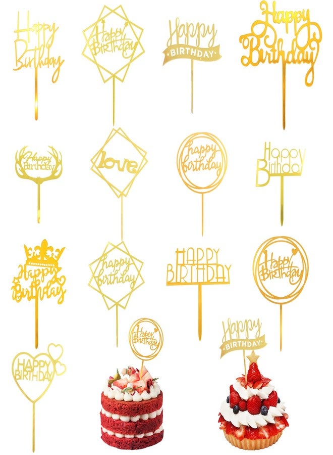Capiant 26PCS Happy Birthday Cake Toppers, Acrylic Cake Bunting Decor, Gold Cupcake Cake Toppers, Birthday Event Party Supplies(13 Styles) - Image 1