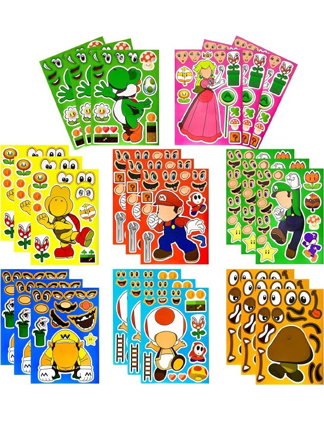 24 عبوة من ملصقات الوجه ، ملصقات كتب تحت عنوان ماريو للأطفال ، لوازم الحفلات DIY تصنع الملصقات الخاصة بك - Image 1