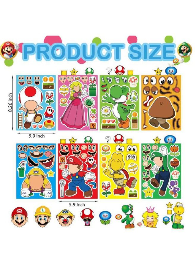 24 عبوة من ملصقات الوجه ، ملصقات كتب تحت عنوان ماريو للأطفال ، لوازم الحفلات DIY تصنع الملصقات الخاصة بك - Image 4