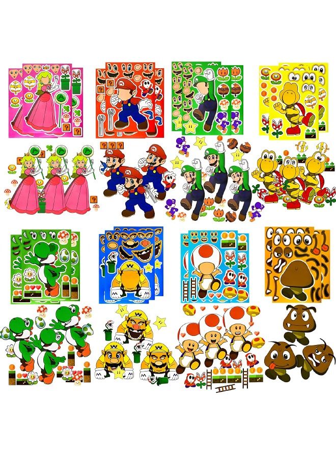 24 عبوة من ملصقات الوجه ، ملصقات كتب تحت عنوان ماريو للأطفال ، لوازم الحفلات DIY تصنع الملصقات الخاصة بك - Image 3