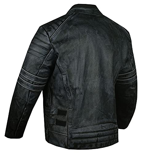Jackets 4 Bikes Men's SHADOW Motorcycle Distressed Cowhide Leather Armor Black Jacket Biker Black XXL - Image 2