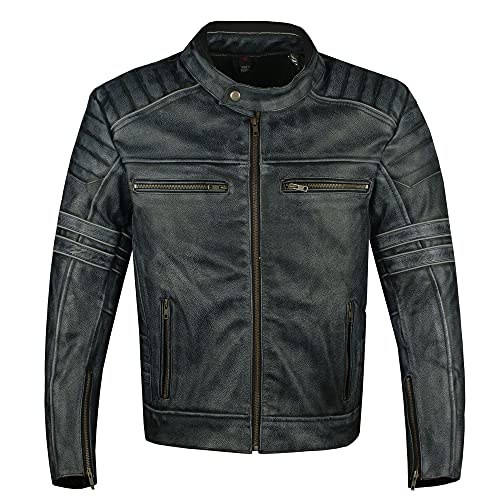 Jackets 4 Bikes Men's SHADOW Motorcycle Distressed Cowhide Leather Armor Black Jacket Biker Black XXL - Image 3