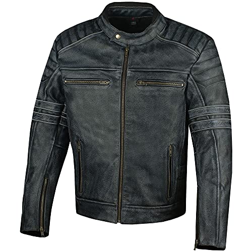Jackets 4 Bikes Men's SHADOW Motorcycle Distressed Cowhide Leather Armor Black Jacket Biker Black XXL - Image 5