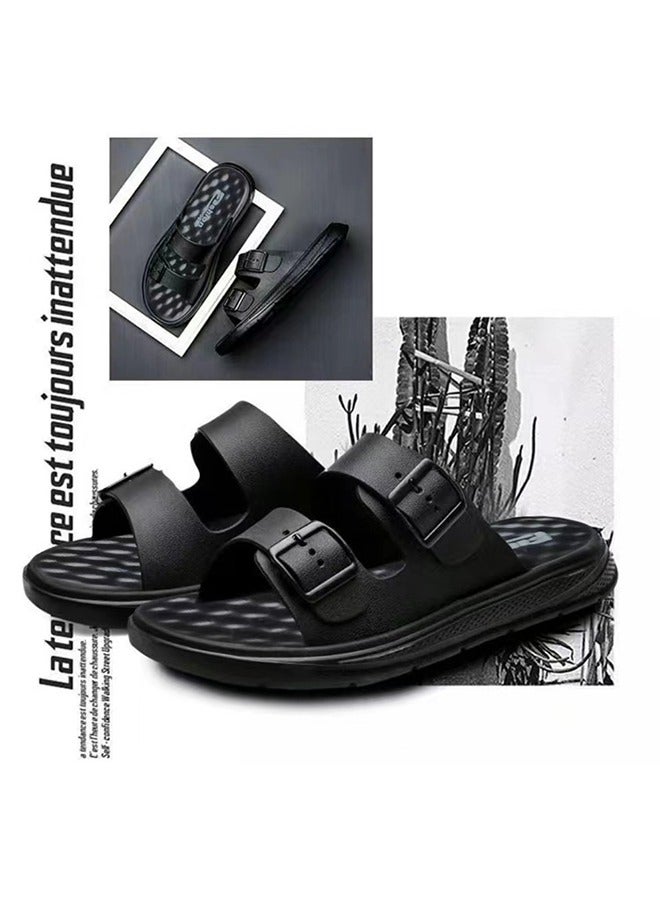 Men's Sandals Non-Slip Thick-Soled Sandals Lightweight And Comfortable Double-buckle Slip-On Adjustable EVA Orthopedic Flat Sandals EVA Slippers Black (Size 45)  - Image 1