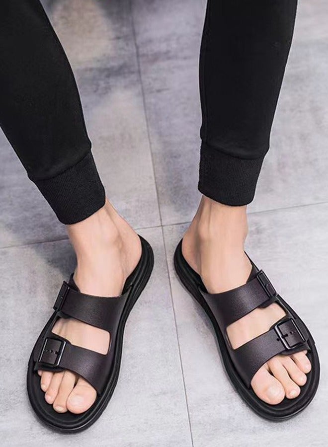 Men's Sandals Non-Slip Thick-Soled Sandals Lightweight And Comfortable Double-buckle Slip-On Adjustable EVA Orthopedic Flat Sandals EVA Slippers Black (Size 45)  - Image 5
