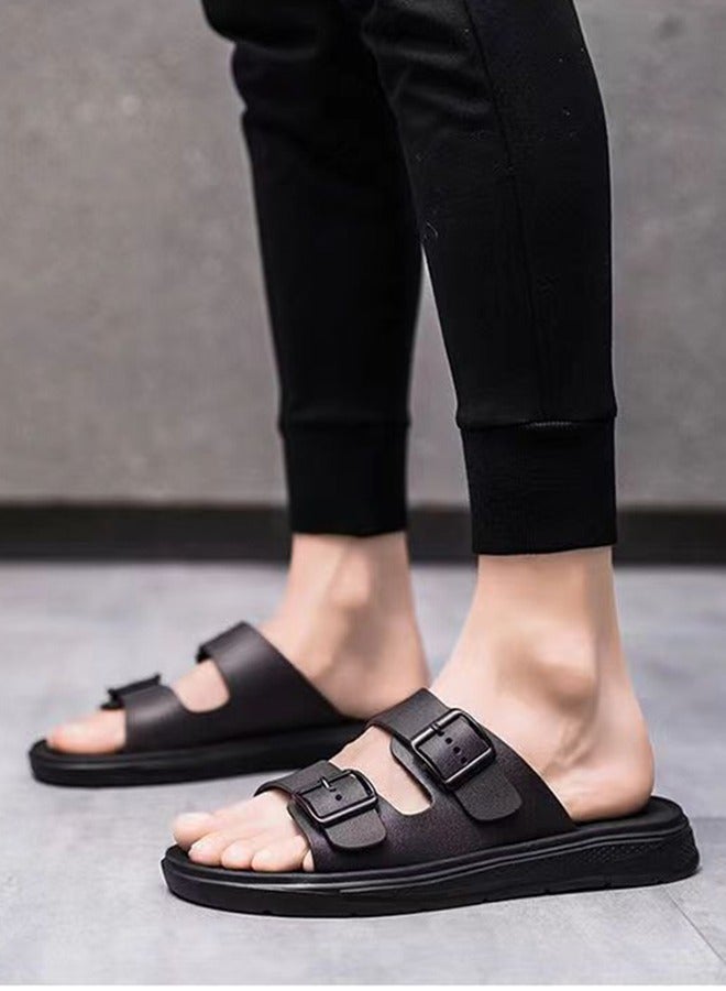 Men's Sandals Non-Slip Thick-Soled Sandals Lightweight And Comfortable Double-buckle Slip-On Adjustable EVA Orthopedic Flat Sandals EVA Slippers Black (Size 45)  - Image 2