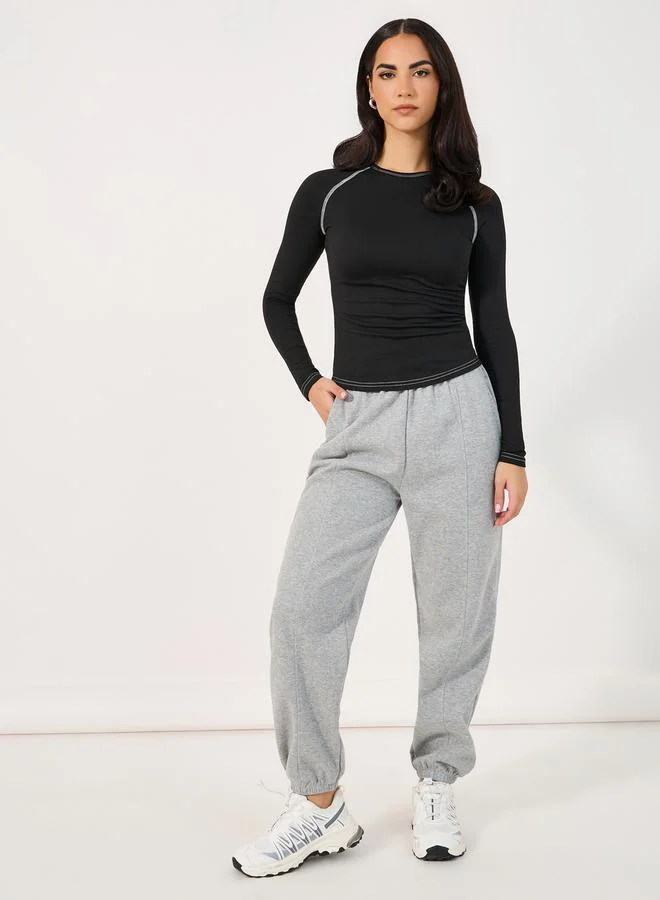 Styli Contrast Stitch Plain Raglan Sleeve Fitted T-Shirt