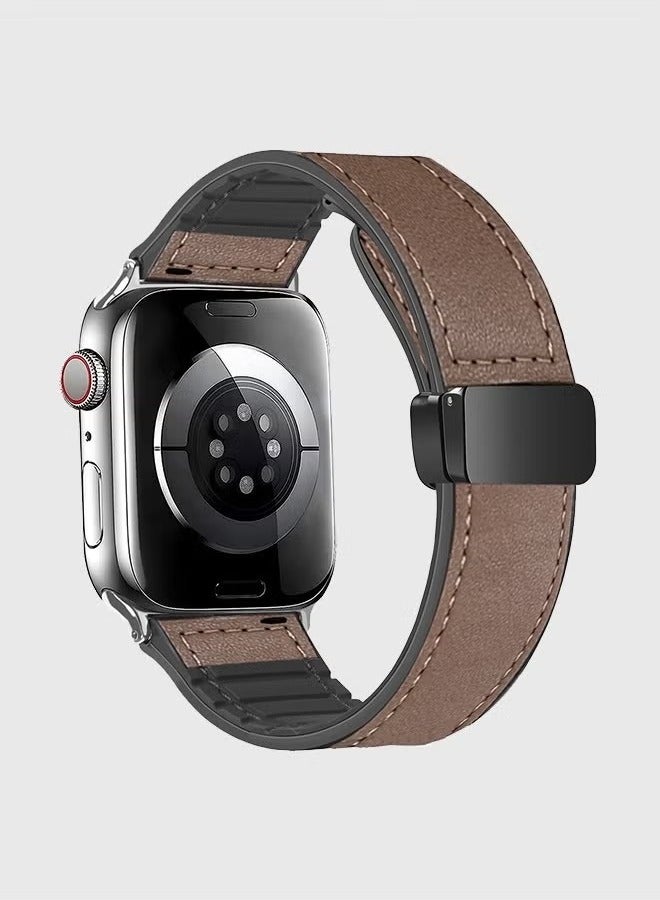 Leather Bands with Magnetic Buckle Fits Apple Watch Ultra 2/Ultra Series 9/8/SE 2nd Gen/7/SE/6/5/4/3/2/1 Compatible with 42/44/45/49mm Case Sizes Also Compatible with Series 10 with 46mm Case Size - Image 1