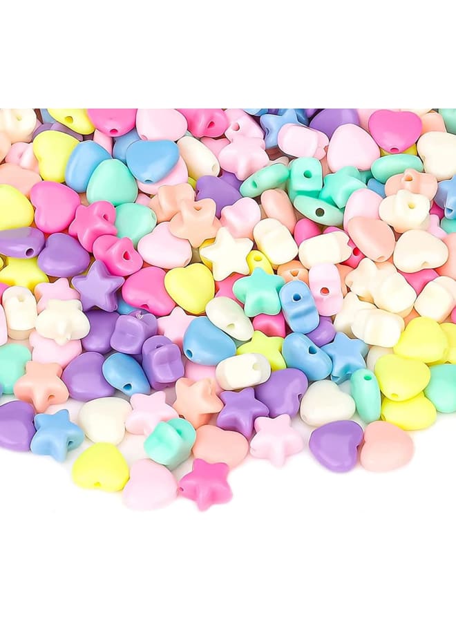 200 PCS Candy Color Acrylic Beads, Star and Heart Shape Plastic Pastel Beads, Spacer Beads for DIY Jewelry Craft Making Necklace Bracelet