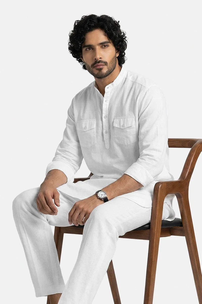 سنيتش White Solid Long Sleeve Regular Fit Shirt