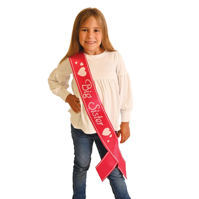 Beistle Big Sister Satin Sash, 27-Inch by 3-1/2-Inch, Cerise/White - Image 2