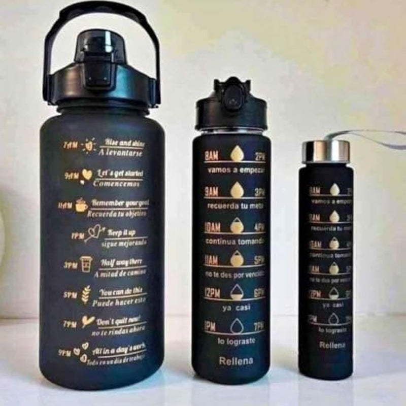 ALKAYAN Set of 3 large capacity motivational sports bottles, large capacity sports bo... - Image 1