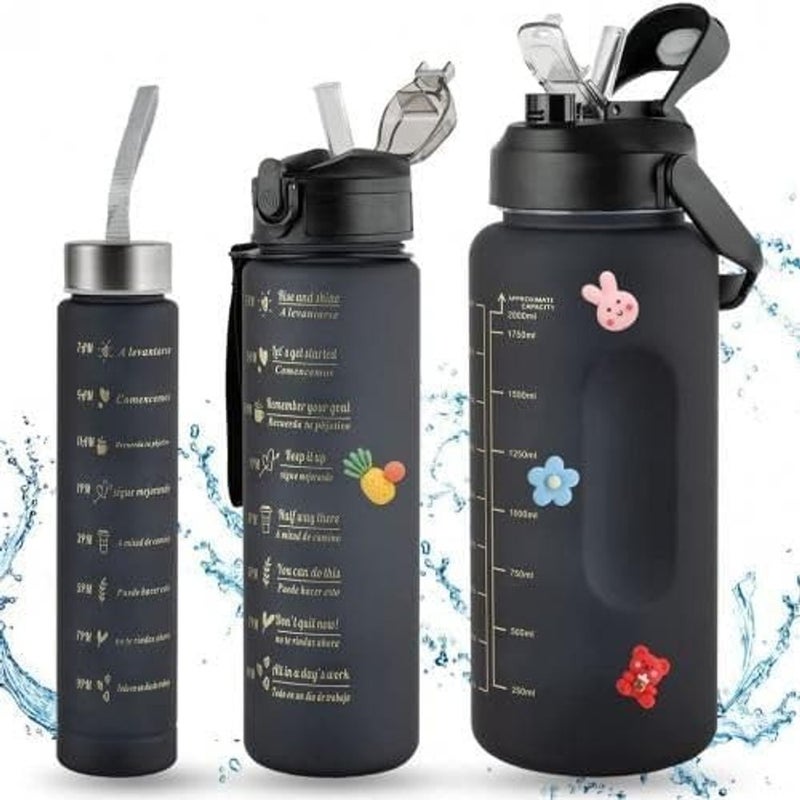 ALKAYAN Set of 3 large capacity motivational sports bottles, large capacity sports bo... - Image 2