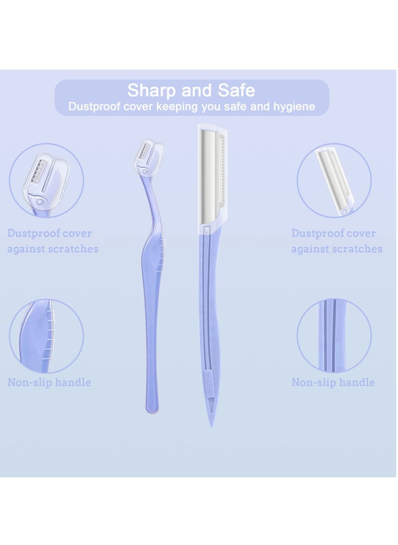 KASTWAVE 4PCS Eyebrow Razor for Women, Facial Razor for Women Face with Cover, Safety Facial Hair Remover Face Shaver Trimmer, Multi Purpose Facial Hair Removal Blades Eyebrow Shaper Tool - Blue  - Image 2