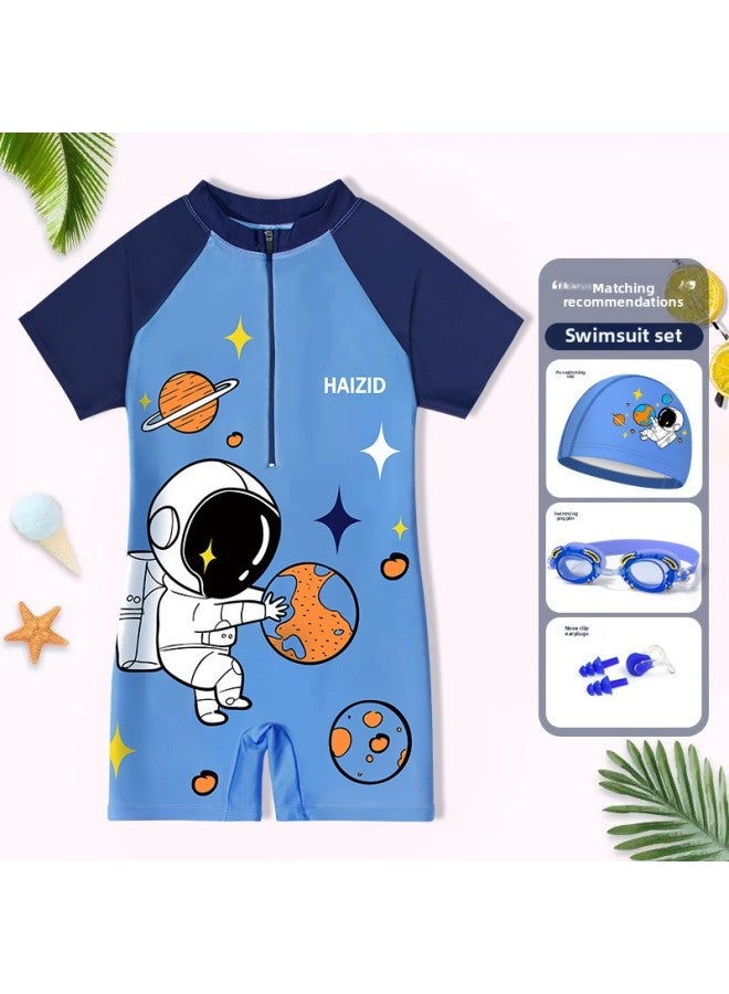 Children's Swimsuit Swimming Suit Boys And Girls Ins Small Medium And Big Children Sun Protection Professional Training One-piece Swimsuit Wholesale-Color:Astronaut Five-piece Set-  - Image 1