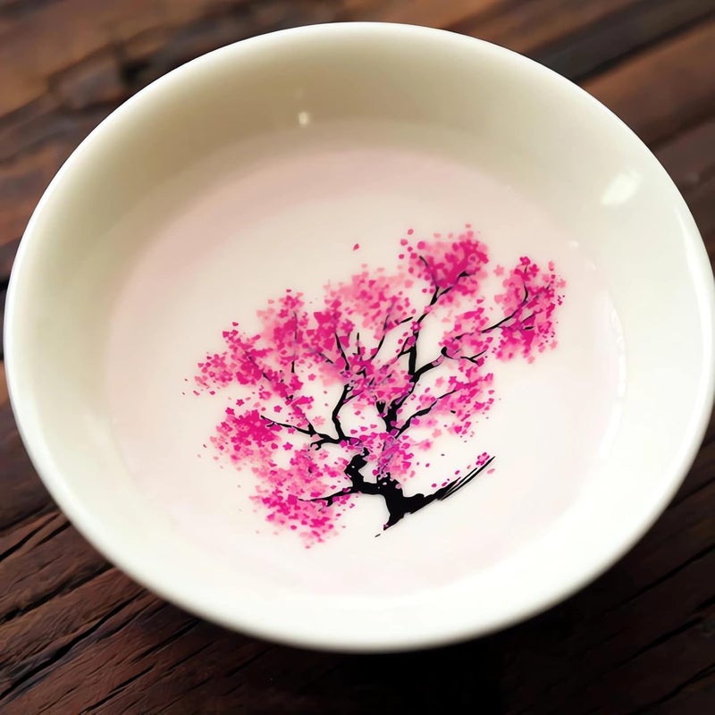 Webahow Magic Sakura Cherry Blossom Sake Cup - 2023 New Ceramic Sake Cold/Hot Temperature Color Changing Cup Glasses, Japanese Tea Wine Soju Sake Cup Glasses Set, Magical Blooming Sake Cups (Sakura- Cold＆Hot) - Image 4