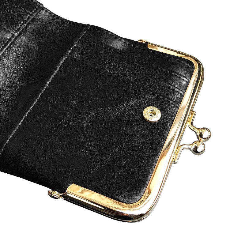 AOXONEL Womens Wallet Small Rfid Ladies Compact Bifold Leather Vintage Coin Purse With Zipper and Kiss Lock (Black) - Image 5