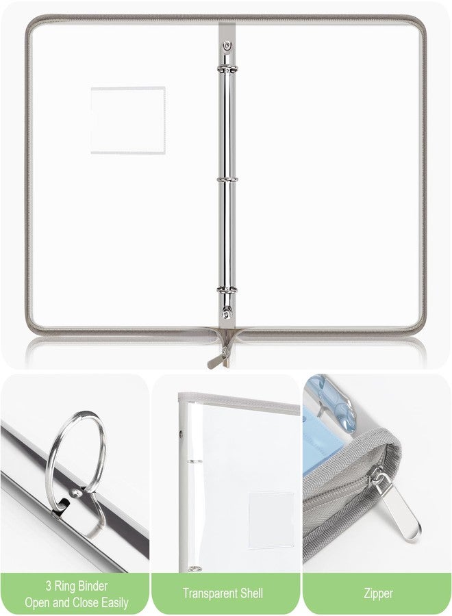 Uquelic Document Organizer, Soft PVC Binder with 12 Colorful Pockets - Zipper Binder 3 Ring with Dividers Letter Size (11'' x 8.5'')-Large Capacity Cute Folder for School, Office & Home Use (Grey) - Image 3