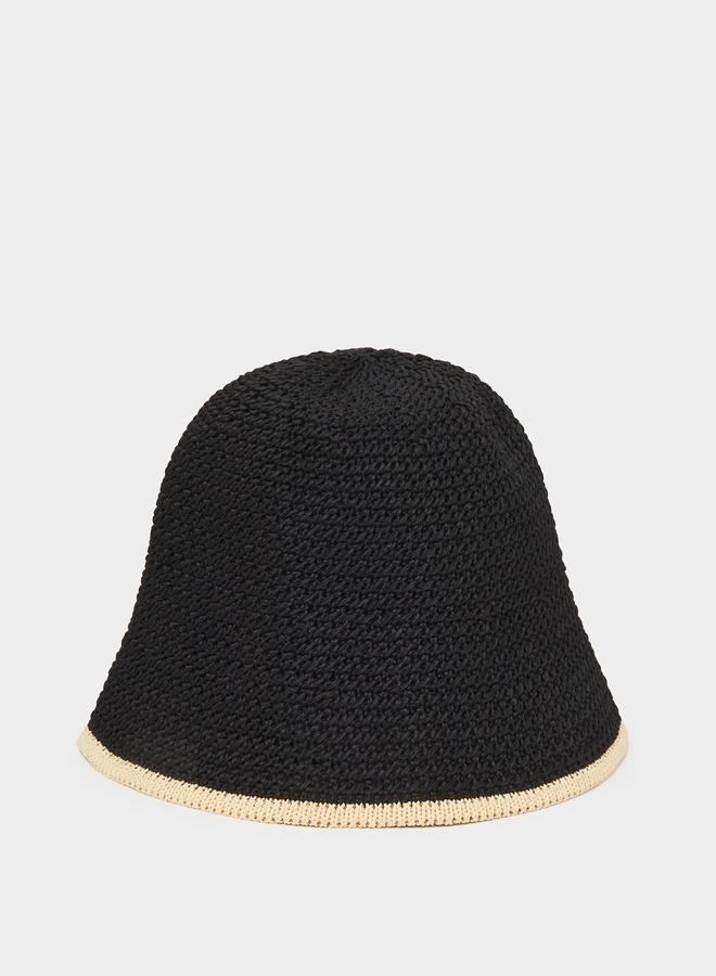 Styli Black Contrast Trim Crocheted Bucket Hat - Image 1