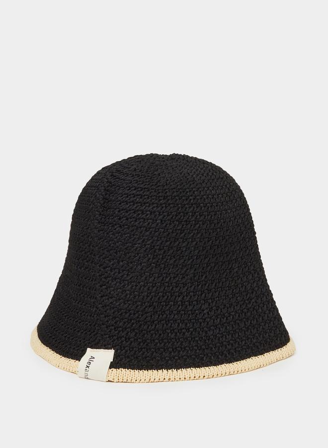 Styli Black Contrast Trim Crocheted Bucket Hat - Image 2