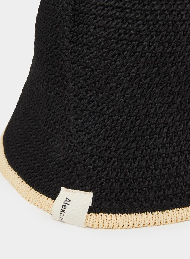 Styli Black Contrast Trim Crocheted Bucket Hat - Image 3