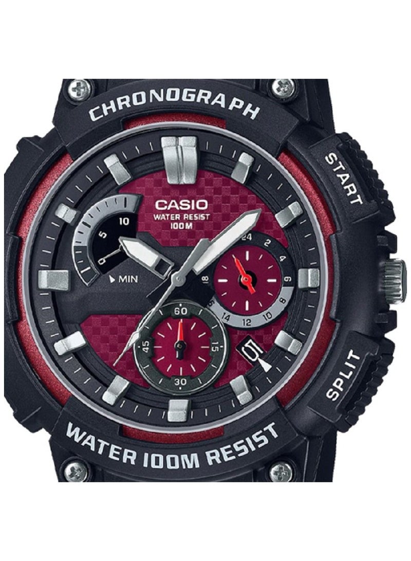 كاسيو ساعة كاسيو للرجال انالوج بعقارب كرونوغراف احمر بسوار من الراتنج MCW-200H-4AVD - Image 4
