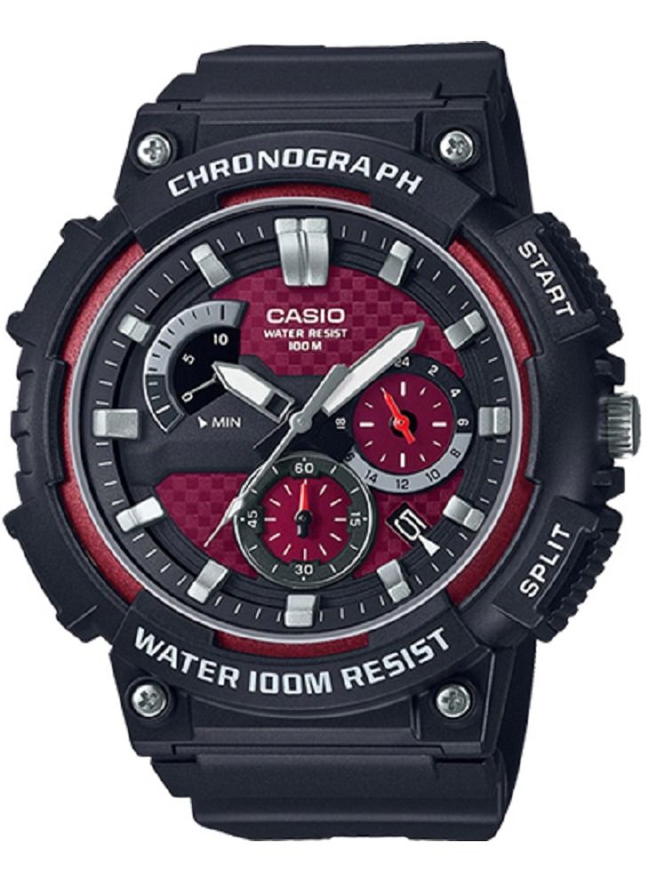 كاسيو ساعة كاسيو للرجال انالوج بعقارب كرونوغراف احمر بسوار من الراتنج MCW-200H-4AVD - Image 1