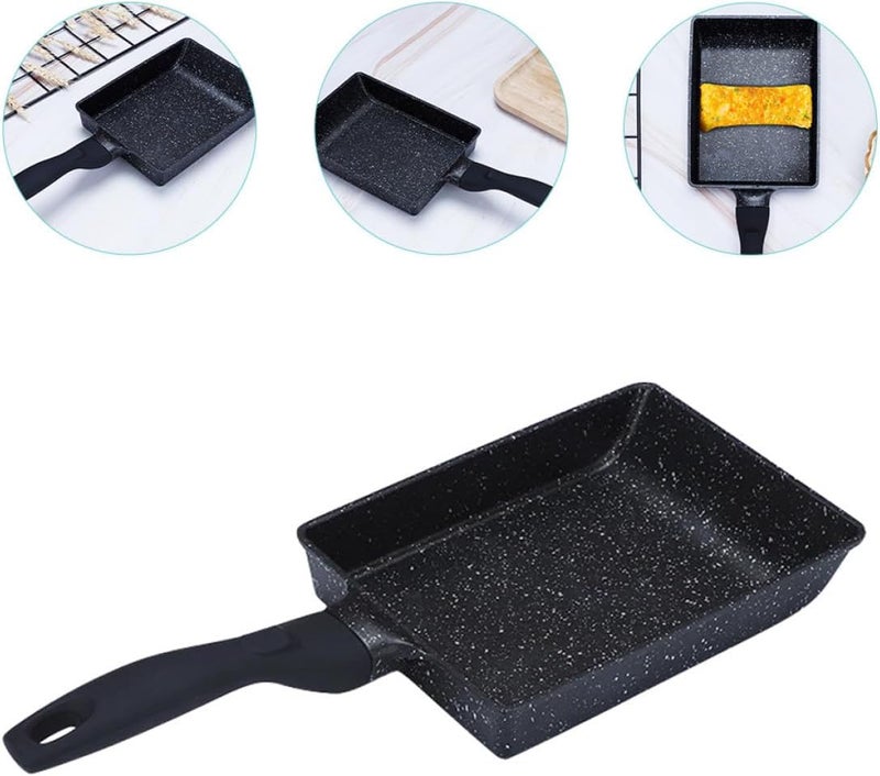 Healeved Nonstick Tamagoyaki Egg Roll Pan, Compact Black Maifan Stone Coating Skillet with Handle, Compatible with Induction Cookers for Home Breakfast Cooking - Image 5